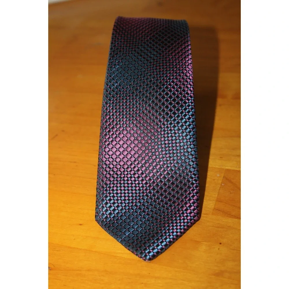 ANDRINI Men's Silk Tie Black Pink Blue Swiss Fabric Union Made USA